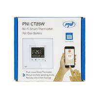 Išmanusis termostatas PNI CT25W WiFi dujiniam šildymo katilui, montuojamas į sieną, 16A, valdymas per „Tuya Smart“ programėlę, dieninis programavimas, rankinis/automatinis režimas, balta spalva