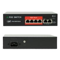 POE komutatorius PNI SWPOE42, 4 POE 100Mbps prievadai ir 2 UP Link 100Mbps prievadai, 65W, AI Extend funkcija iki 250m, 4kV apsauga nuo žaibo