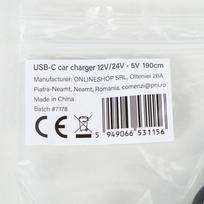 PNI automobilinis įkroviklis su USB-C jungtimi 12V/24V – 5V 2A, skirtas GPS, laido ilgis 190 cm