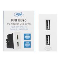 Dvigubas USB lizdas PNI UB20, 5V, 2.4A, modulinis, įmontuojamas, F tipo 1/2, stikliniam rėmeliui RM101W, RM202W