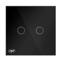 PNI SH222 stiklinis dvigubas jutiklinis jungiklis, juodas su LED indikatoriumi