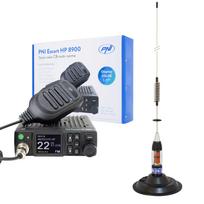 CB PNI Escort HP 8900 ASQ radijo stoties komplektas, 12-24V + CB PNI ML70 antena, 70 cm su 145 mm magnetiniu pagrindu