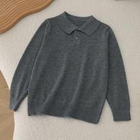 Kids Loose Comfortable Polo Collar Long Sleeve Knit Sweater Unisex Boys Girls Pullover 160cm