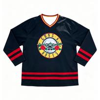 Guns N' Roses Hockey Jersey Men Women Retro Rock Band Mesh Streetwear Oversized V Neck Ice Hockey Shirt Breathable Quick Dry Tees L black