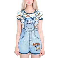 [LittleForBig] Adult Onesie Pajamas [Aochanto & Racer] Fluffy Tail 2-in-1 Striped Fake Overall Style Romper Blue 4XL white