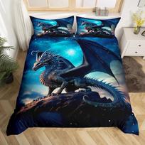Magic Flying Dragon Soft Duvet Cover Set Bright Colorful Fly Dragon Wildlife Children Kids Warm Comforter Cover Outer Space Galaxy Men Beding Set 100*200cm Single blue
