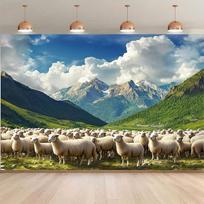 Sheep grazing landscape photo background banner - Rural countryside theme 59×39inch/150*100cm