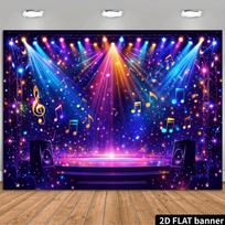 2D Flat, 2D Flat Banner, Dreamy Music Stage Backdrop in Neon Trendy Style, Featuring Stage, Sound System, yzb 59×39inch/150*100cm