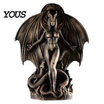 Halloween Succubus Statue Female Demon Resin Figurine, Gothic for Halloween, Winged Demoness Tabletop Decoration Home Office juoda