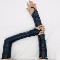 Patent Leather Coated Hook Finger Gloves Sexy Women'S Flirting Lingerie Adult Couples Christmas Gloves juoda