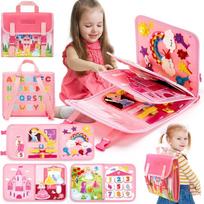 Montessori Toys Toddler Busy Board Preschool Learning Activities with 12 Life Skill Number Shape Dressup Animal Figures for Kids pink