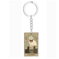 Rider-Waite Tarot Cards Major Arcana Cat Keychain – Retro Oil Painting on Stainless Steel beige