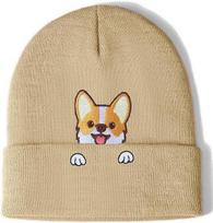 Corgi dog head embroidered knitted hat personality trend couple wool hat men's and women's thermal hat Adjustable smėlis
