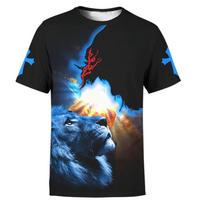 Novo Deus Religião Cristo Jesus E Leão 3D Estampado Dos Homens Manga Curta Roupa De Rua Blusas Largas Camisetas De Tamanho Grande 6XL