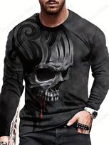 Halloween Men's Long Sleeve T-shirt 3d Skull Skeleton Print Graphic T Shirts Men Fashion Hip Hop Tops Tees Men's Clothing Horror 5XL gray