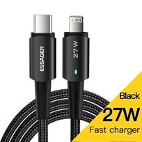 Essager USB Type C laidas, skirtas iPhone 14 13 12 Pro Max Mini Xs Xr X 8 IPad MacBook PD 27W greito įkrovimo įkroviklis Lightning Wire laidas 0.5m juoda