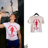 White Circular Muscle Unisex Graphic Tee Red Arc Dual Layer Retro Font Chest Oversized Unisex Tops 4XL gray