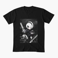 2B NieR Automata Yorh No. 2 Type B Anime T-shirt for Gamer 0607 Waifu Girl Cyber Punk Graphic C L black