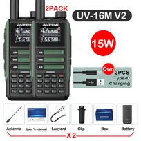 2 pakuotės Baofeng 15W 50KM atsparus vandeniui radijo stotelė 999 kanalai AM FM dvipusio ryšio radijas Full Band LCD ekranas Dažnio kopijavimas Triukšmo mažinimas UV16M USB Plug