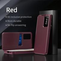 Atverčiamas odinis dėklas Samsung Galaxy S26 S25 S24 S23 S22/ Ultra/ Plus/ EDGE/ + Išmanusis ekranas LED View Langai ir Piniginės Kortelių Laikiklis Telefonų Bamperiai Dangtelis for Samsung S25 raudona
