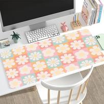Pastel Checker Daisy Large Extended Gaming Mouse Pad Non Slip Desk Surface Cute Floral Grid Print For Gaming And Office Desktop 800x300x3mm gray