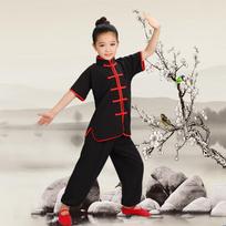 Kovos menų kostiumų komplektai Tai Chi berniukams ir mergaitėms Tradicinės kinų Kung Fu uniformos Tai Chi liaudies pasirodymų sceniniai kostiumai 130 juoda