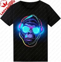 Garso aktyvuojami LED marškinėliai Šviečiantys tamsoje Marškinėliai su šviesomis Unisex Neoniniai marškinėliai Rave Šviečiančiam vakarėliui Koncertui Helovinui S blue