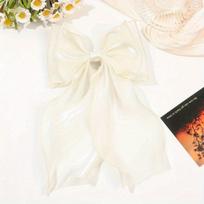 1pc Off - White Mesh Ribbon Bow with Tail Spring, Elegant and Sweet Hairpin, Cute , Valentine's Day Gift. Size fits all beige