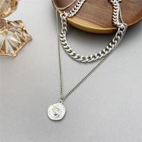 17KM Vintage Multilayer Coin Chain Choker Necklace For Women Gold Silver Color Fashion Portrait Chunky Chain Necklaces Jewelry gray