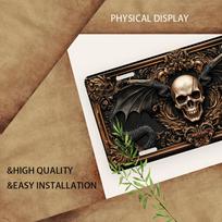 ORNATE SKULL WITH DRAGON WINGS AL Sign  Vintage Durable Metal Plaque Wall Decor Gothic Baroque Home Office Bar Man Cave Wall A 15x30cm(5.9x7.8inch)