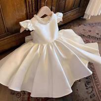 Little Girl White Princess Dress Flower Girl Wedding Gown Toddler Birthday Performance Dress 130cm balta