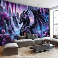 Dragon Fantasy Wall Tapestry Purple Waterfall Mythical Creature Art Decor Living Room Bedroom Hanging Blanket Home Decoration 74x94cm(29x37in) gray