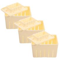 3 Sets Homemade Cheese Pressing Plate Tofu Film Dishwasher Safe Mould Making Mold Cheese Presser DIY Tofu Making Tool With Lid beige