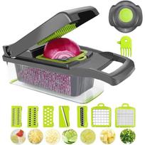 Multifunctional vegetable cutter onion chopper mandoline slicer dicer kitchen cooking tools colander basketstorage container included time-saving gray