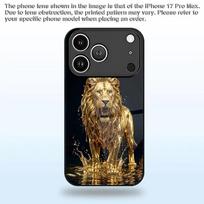 2D Gold Lion Pattern Phone Case for iPhone 17 16 15 14 13 12 11 X XR XS Max Pro 8 plus - Glass Protective Cover iPhone 7 black