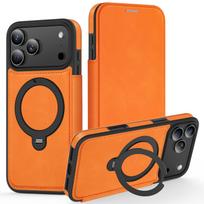 Wireless Charging Flip Phone Case For iPhone 18 17 16 15 14 13 12 Pro Max For Magsafe Leather Case Cards Slots Kickstand Cover iPhone 14 oranžinė
