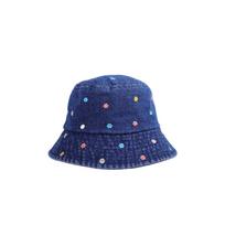 Sun Protection Flower Embroidery Cowboy Hat Windproof Sun Cap INS Big Brim Sun Hat  Summer mėlyna