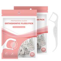 200pcs Dual-Line Floss Picks Orthodontic Oral Care Gum-Friendly Disposable Interdental Cleaner Dental Floss for Braces Gaps white