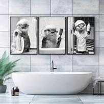 3 vnt. Juokingas ūdra maudantis vonios kambarys Drobės plakatas Juoda balta Miela ūdra Gyvūnas Sienos meno spaudinys Svetainei Tualetui Namų dekoras 21X30CMNo Framed gray