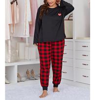 Moteriškas plius dydis Buffalo Plaid Jogger pižamos rinkinys ilgomis ir trumpomis rankovėmis, viršutiniai ir kelnės, 2 dalių atitikimas Pjs miegui skirtų poilsio drabužių rinkiniai Minkšti mieli 1XL-5XL 5XL white