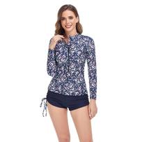 Women's Long Sleeve Rash Guard Bikini Set Zipper Front High Waist Conservative Beach Swimwear Plus Size M gray