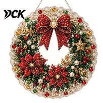 Acrylic Christmas Decorations DIY Faux Diamond Painting Hanging, Santa Wreath Pendant, Pearl Tabletop Festive Accents Beads Craft Kit for Wall Window 15cm C black