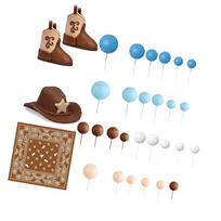 31 pieces cowboy cake toppers, cupcake decorations, balls, western theme party,