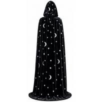 Mėnulio ir žvaigždžių rašto Helovino su gobtuvu apsiaustas su dideliu gobtuvu Cosplay kostiumas 180cm Black black
