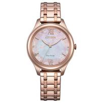 CITIZEN Eco-Drive Serija 50 metrų atsparumas vandeniui Vyšnių žiedų raštas Saulės energija veikiantis Kvarcinis Plieninė apyrankė 32mm Moteriškas laikrodis Rožinis ciferblatas EM0508-98W rožinė