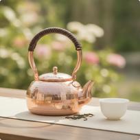 Hammered Copper Kettle Polished Teapot Compact with Wrapped Handle beige