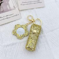 Portable Lipstick Bag Pouch Lip Balm Bag Keychain Holder Creative Lipsticks Protective Cover With Mirror A1 beige