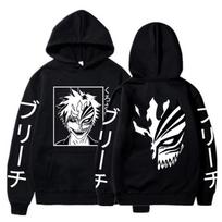 Unisex Autumn/Winter *BLEACH* Anime Hoodie featuring Ichigo Kurosaki; a casual, long-sleeved pullover perfect for anime fans. XXL black