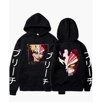 Unisex Autumn/Winter *BLEACH* Anime Hoodie featuring Ichigo Kurosaki; a casual, long-sleeved pullover perfect for anime fans. XXXL black