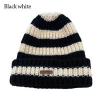 Stripe Beanie Caps Thickened Bonnet Cap Fashion Winter Hats  for Men Women Black White beige